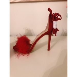 SIMMI LONDON TAMAYA RED SUEDE FLUFFY LACE UP HEELS
